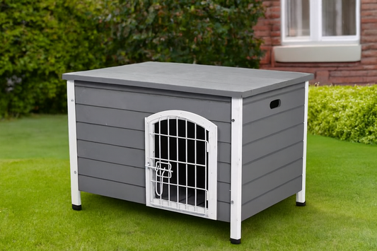 31" L Wooden Decorative Dog Cage Kennel Wire Door with Lock Small Animal House with Openable Top Removable Bottom Grey