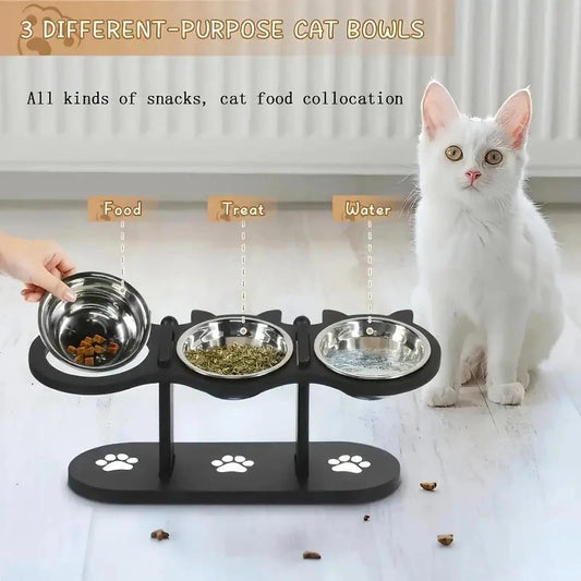 Adjustable Cat Bowls Elevated Cat Feeder Sturdy Food Dispenser Water Bowl Cat Accessories supplies for Home Small Dog Puppy Pet - Pet Suppie