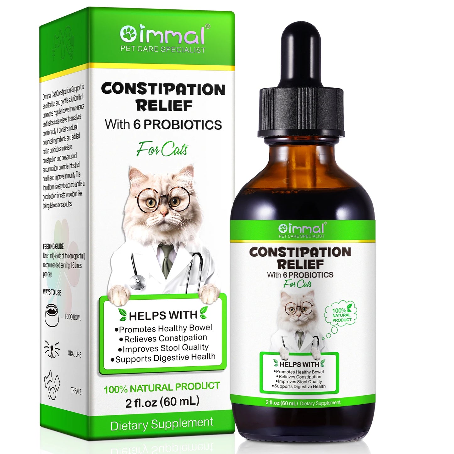 Cat Laxative Constipation Relief Support with 6 Probiotics Promotes Healthy Bowel Improve Stool Quality Support Digestive Health