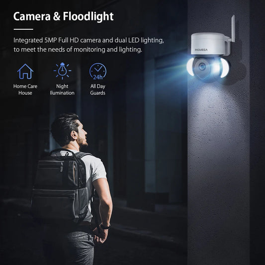 INQMEGA 5MP Wifi TUYA CAMERA Smart Cloud PTZ IP Camera with Night Vision WIFI Outdoor Foodlight Video Surveillance Cam for Yard