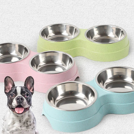 Double Bowls Stainless Steel Pet Feeder Dish Drinking Water Food Tray Cat Puppy Feeding Supplies 2024 New