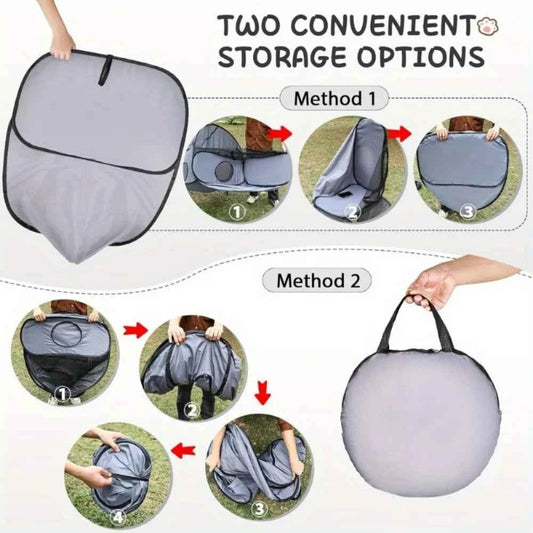 Foldable Cat Tent with Tunnel, Breathable Polyester Cat Cage Indoor Outdoor Playpen for Cats & Small Dogs