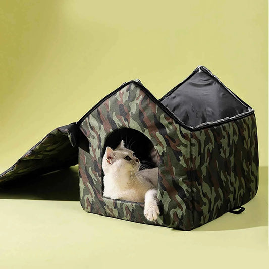 Outdoor Cat House Foldable Weatherproof Outdoor Oxford Cat Shelter Non Slip Bed Tent Hideaway Windproof Condos for Sleeping