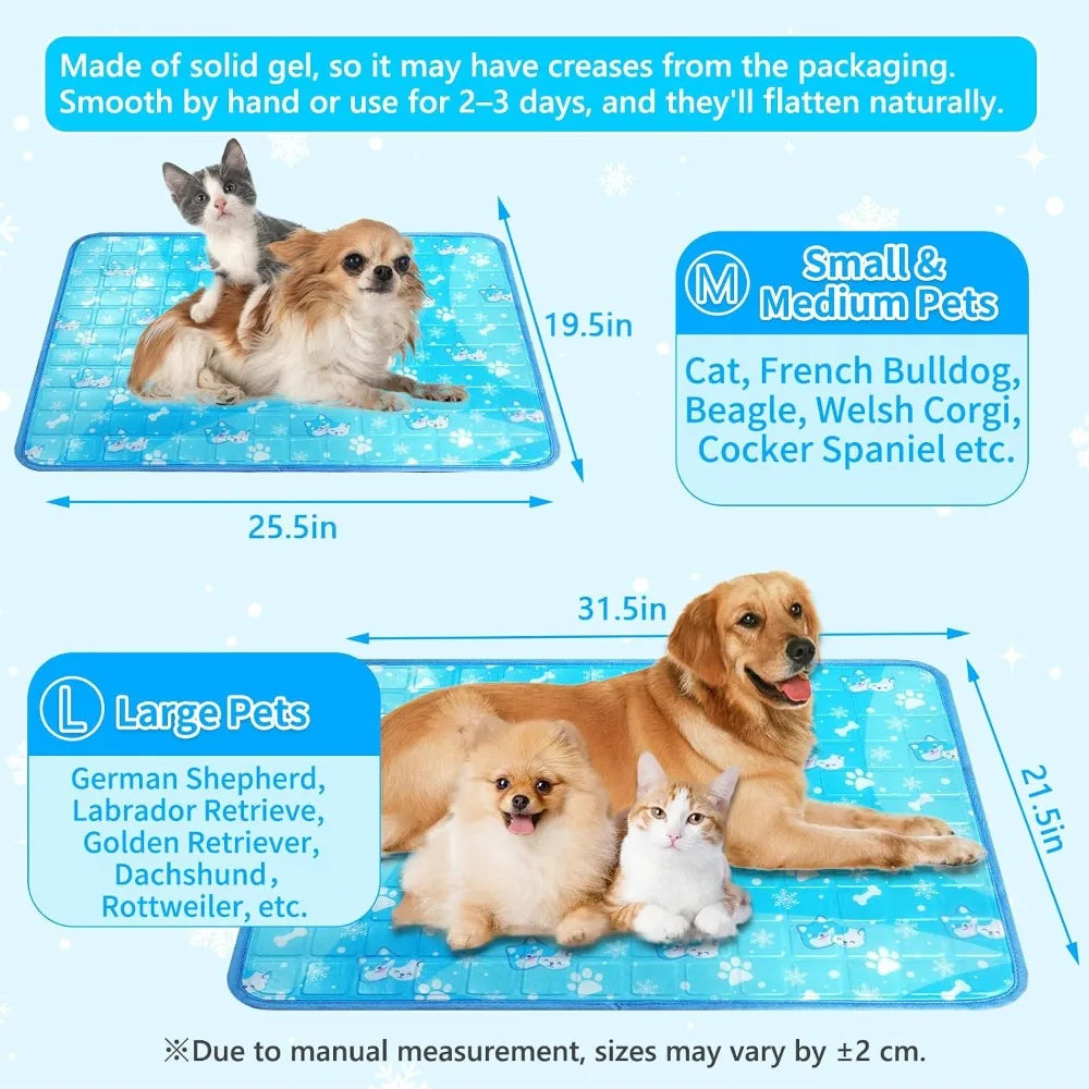 Dog Cooling Mat, Non-Toxic Solid Gel, Self-Cooling Pad, Waterproof, Durable, Indoor/Outdoor Summer Bed