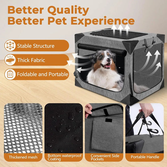 Collapsible Dog Crate for Large Dogs, Portable Pet Kennel with Chew-Proof Mesh Window (36' L x 25' W x 25', Dark Gray)