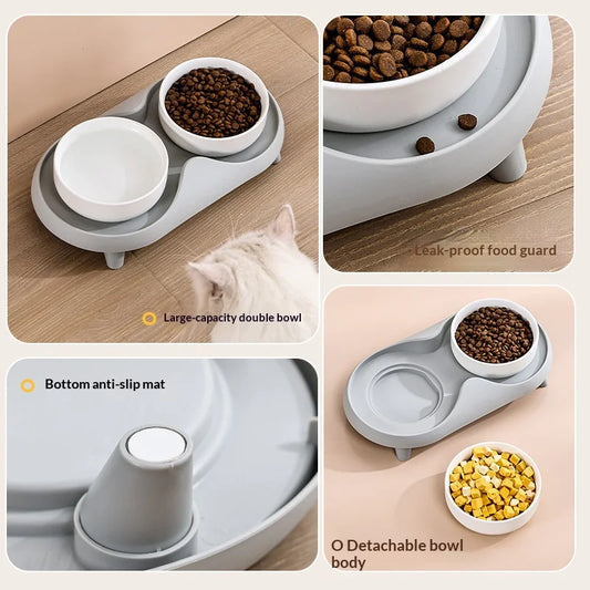 Ceramic Double Pet Bowl Elevated Design - Non-Tip Stable Large Capacity Cat Dog Food Water Dish Ant Proof Feeder - Pet Suppie