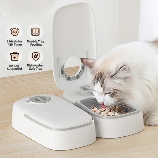2 Meals Timed Automatic Dog Feeder Dual Bowls Smart Cat Food Dispenser Wet Dry Pet Food Dispenser Pet Feeder Cat Accessories - Pet Suppie