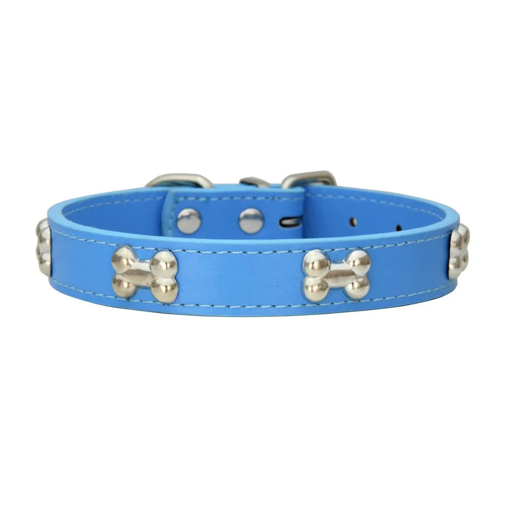 Bone-Print Leather Dog Collar – Durable Personalised Quick-Release Collar for Small & Large Dogs (64 Size & Colour Options) - Pet Suppie