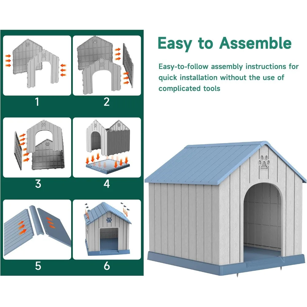 38in Large Outdoor Dog House,Durable Water Resistant Resin Dog House,Doghouse for Small to Large Dogs Indoor or Outside