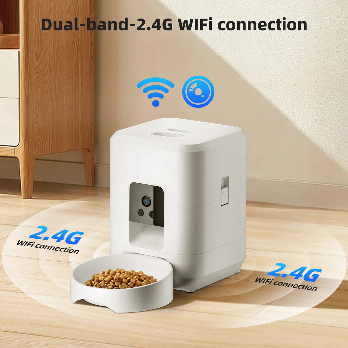 2L Automatic Pet Feeder Cat Smart Pet Feeder Wi-Fi & Camera Controlled feeder Dog & Cat Food Dispenser Remote App (No 5V 2A plug - Pet Suppie
