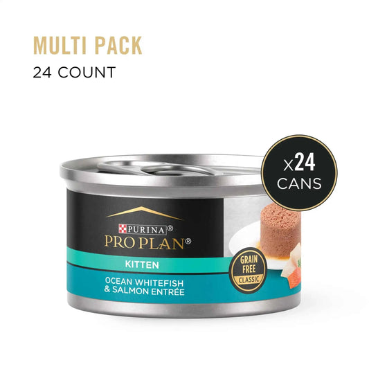 Purina Pro Plan Grain-Free Ocean Whitefish Salmon Wet Kitten Food 3 oz Cans 24 Pack
