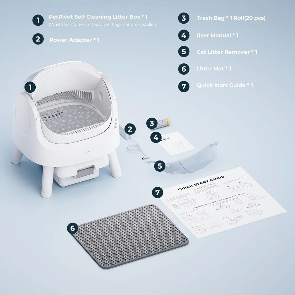 Automatic Top-Opening Multi-Cat Litter Box with Safety Features, Mat & Liner Included, White