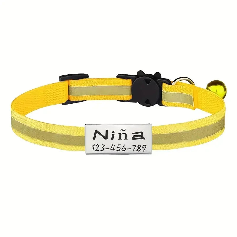 Personalised Free Engraving Reflective Cat Collar – Safety Breakaway Nylon Collar with Bell & Custom ID Tag (9 Colours) - Pet Suppie