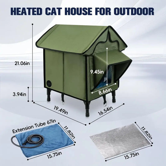 Insulated Outdoor Cat House with Heated Pad – Waterproof Elevated Feral Cat Shelter for Winter - Pet Suppie
