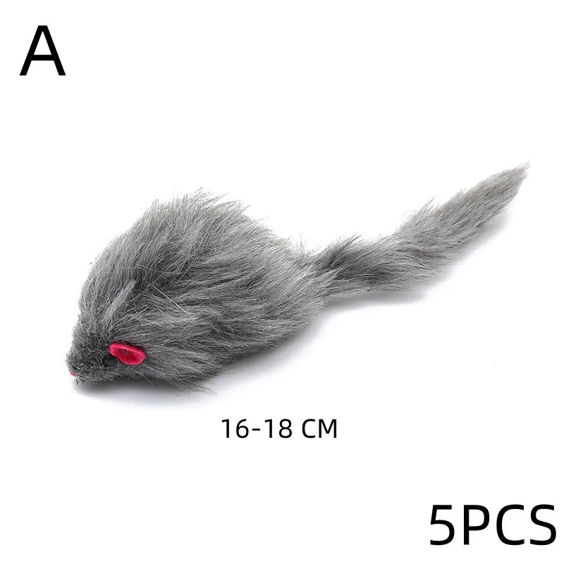 5-Piece Plush Simulation Mouse Cat Toy Set – Colourful Interactive Teasing Toys for Cats & Kittens - Pet Suppie