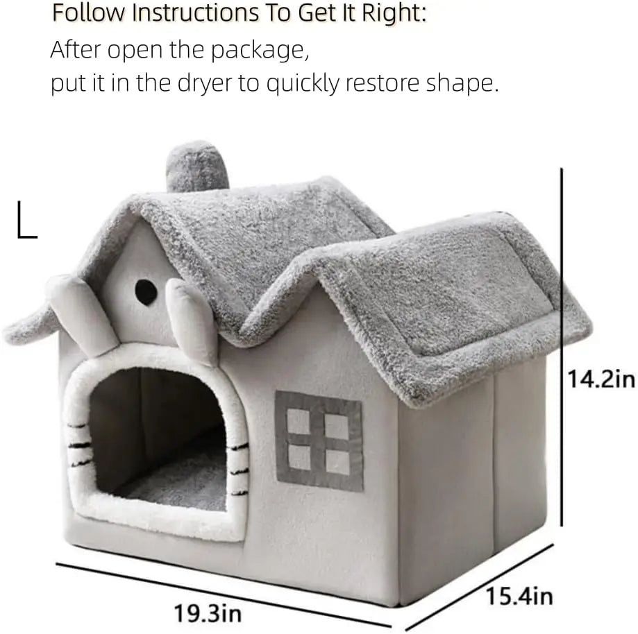 Double Roof Indoor Dog House Cat Nest,Foldable Warm Soft Kennel,30D High Elastic Memory Sponge,Removable Cushion Non-Slip Bottom