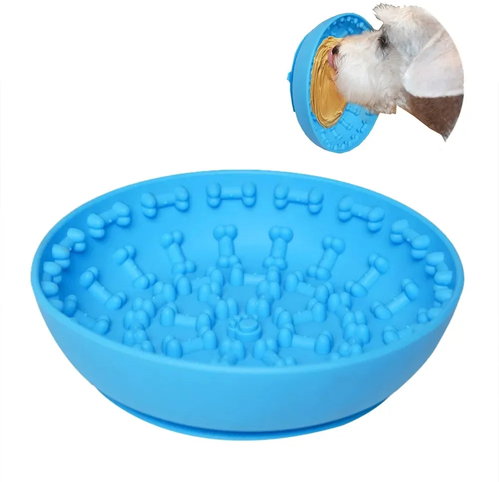 Pet Dog Slow Feeder Bowl with Suction Cup, Interactive Chew Toy for Anxiety Relief