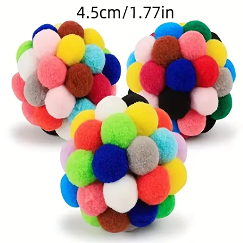 Colourful Plush Bell Ball Cat Toy – Interactive Kitten Toy Set (1pc & 3pc, Small & Large) - Pet Suppie