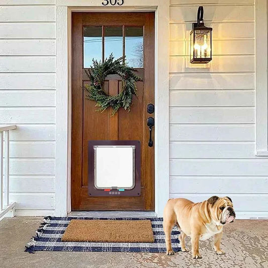 Cat Flap Door with 4 Way Security Lock Puppy Kitten Safety In&out Pet Door ABS Plastic Small Pet Gate Dog Cat Kitten Flap Door