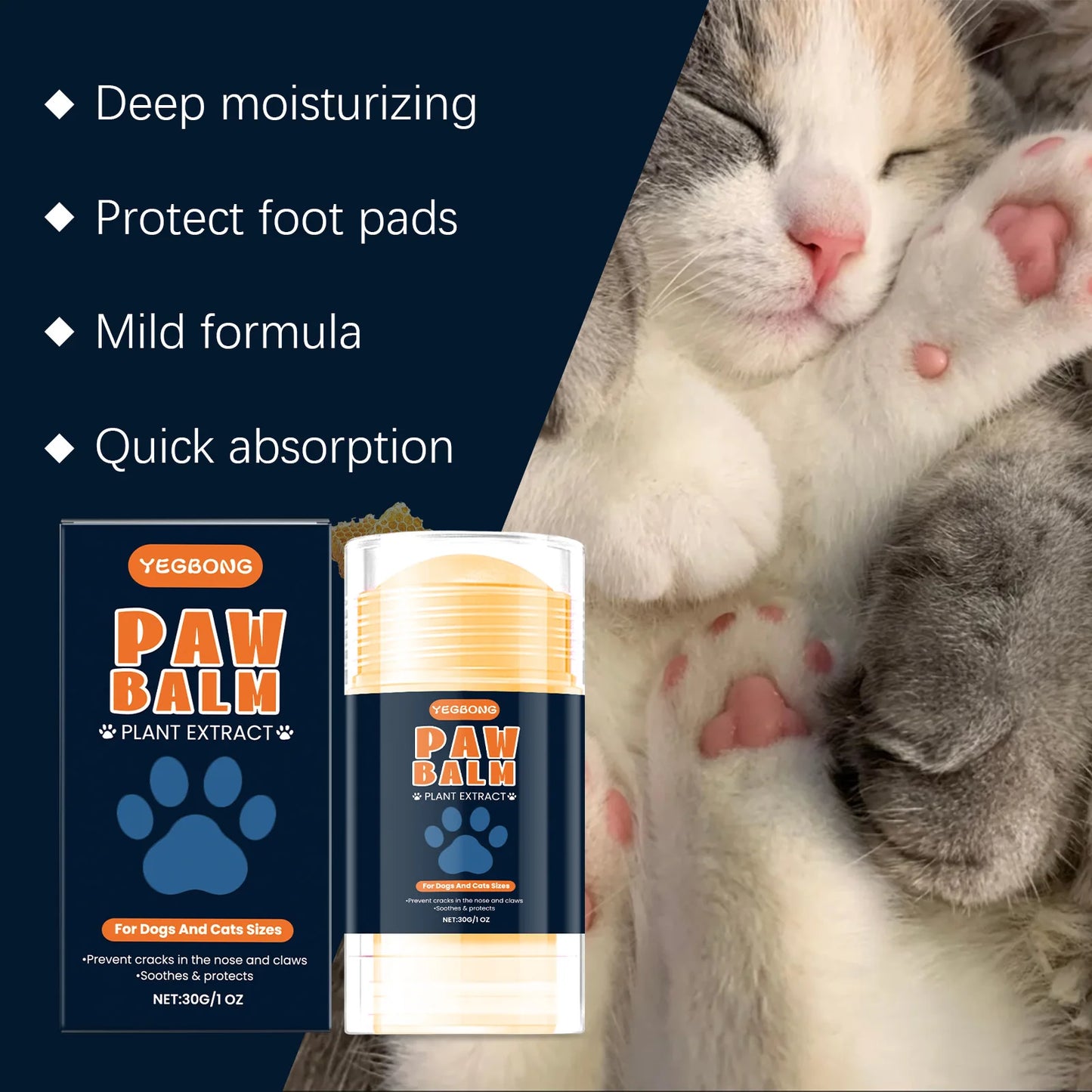 YEGBONG Pet Paw Stick for Dogs Cats Natural Balm Dry Cracked Paws Protection Hypoallergenic Safe Licking Nourishing Care Winter
