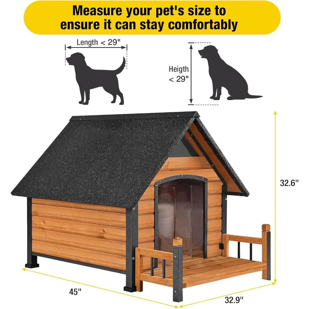 Dogs House Outdoor,Dogs Kennel Outside for Large Breed,Weatherproof Large Dogs Shelter with Anti-Chewing Iron Frame
