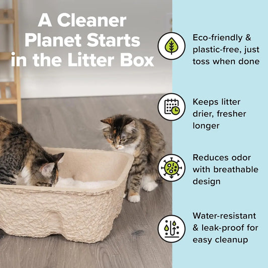 2-Pack Disposable Heavy Duty 6mm Thick Cat Litter Box - Sustainable, Clean, & Water Resistant - Jumbo, 2-Pack