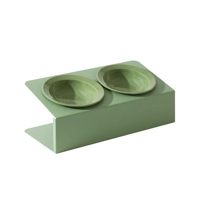Cat Double Ceramic Bowl with Iron Stand Pet Elevated Raised Food Water Bowls Small Dogs Drinking Eating Feeding Supplies - Pet Suppie