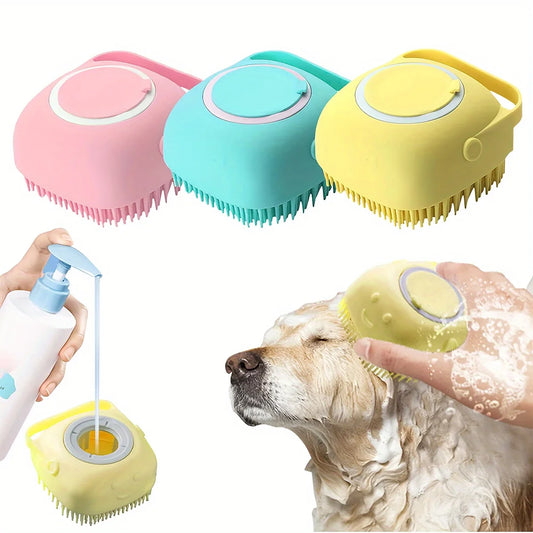 Shampoo Dispenser Pet Bath Brush – Soft Silicone Grooming Brush for Dogs & Cats - Pet Suppie