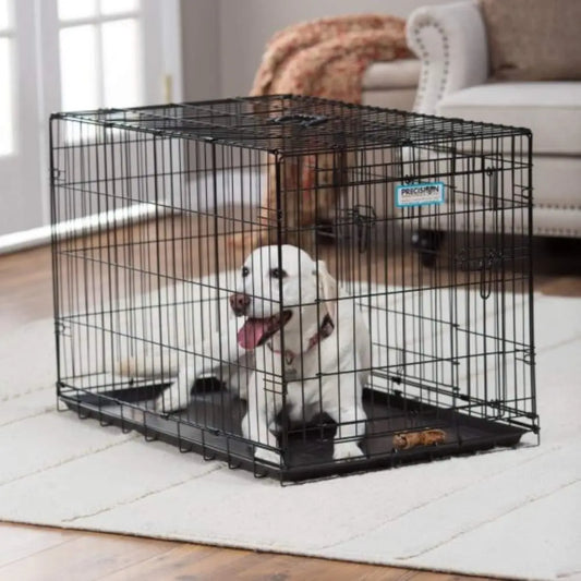 36-Inch Two-Door Wire Dog Crate with 5-Point Locking System for Medium Pets 50-70 lbs, Collapsible and Rust-Resistant