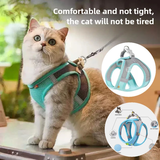 Pet Things Cat Accessories Cute Adjustable Cat Collar and Leash Set for Walking Safe Reflective Soft Comfortable Vest - Pet Suppie