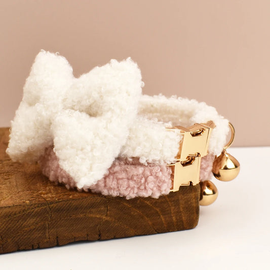 Autumn and winter Teddy fur cat collar bell accessories Kitten neck accessories can be customized laser lettering - Pet Suppie