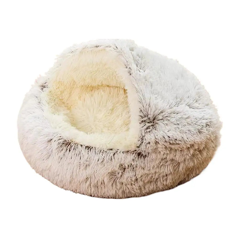 Snooze Round Hooded Cat Cave Bed – Self-Warming Anti-Anxiety Donut Bed for Cats & Small Dogs - Pet Suppie