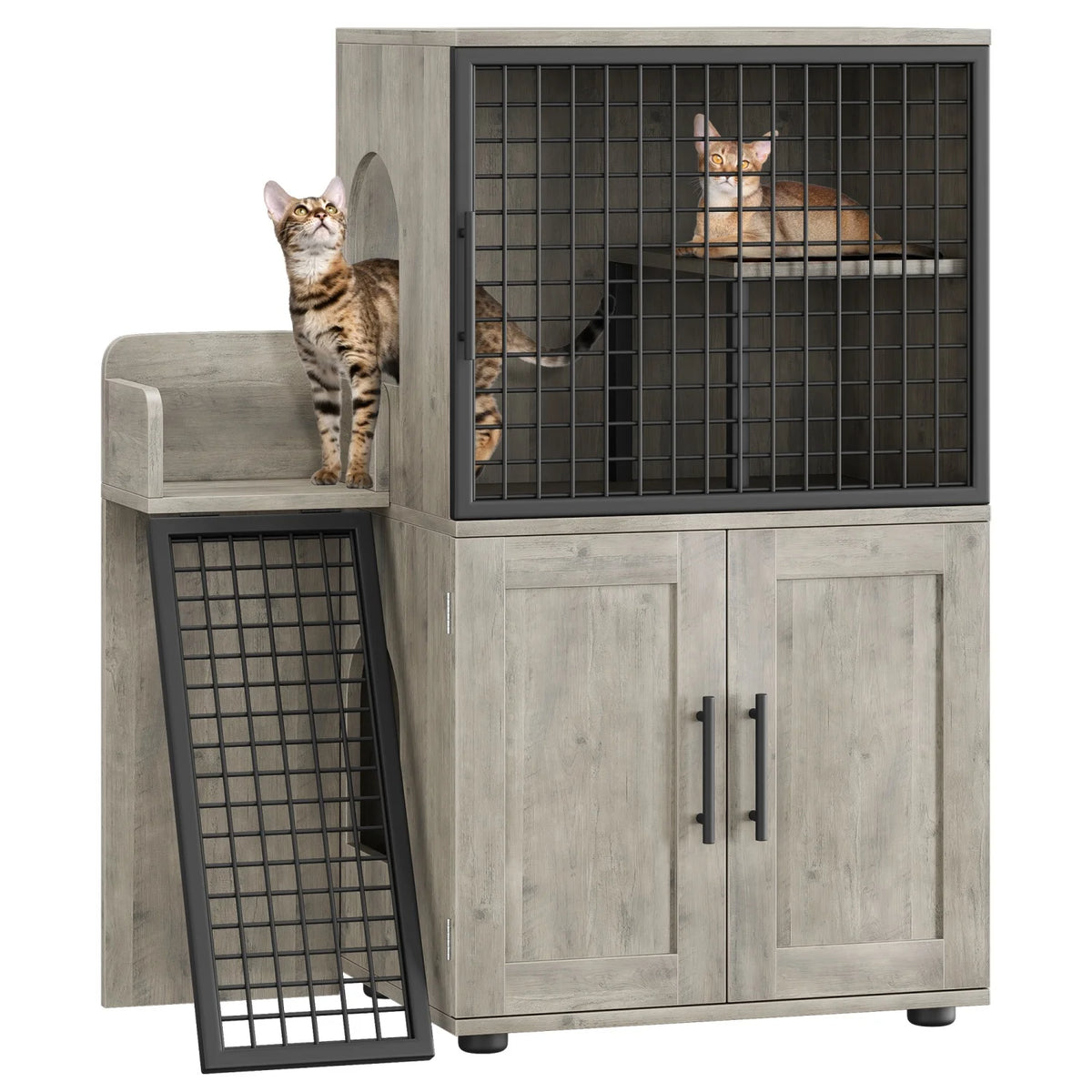 HiMISS Cat Litter Box Enclosure with Platform – Double Layer Hidden Furniture Washroom with Ladder - Pet Suppie