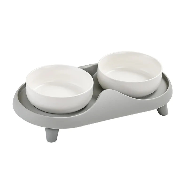 Ceramic Double Pet Bowl Elevated Design - Non-Tip Stable Large Capacity Cat Dog Food Water Dish Ant Proof Feeder - Pet Suppie
