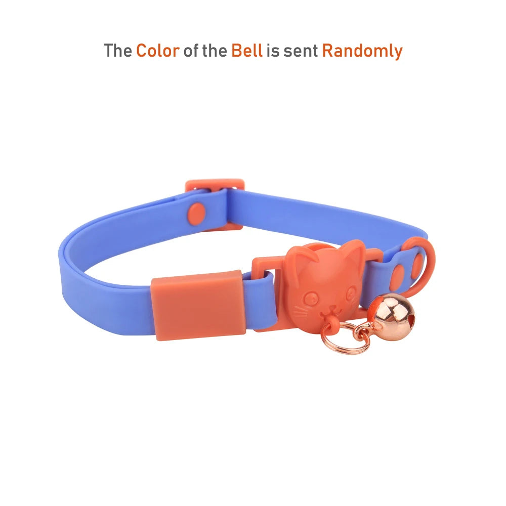 PVC Waterproof Candy Colour Cat Collar with Bell – Adjustable Kitten Necklace (12 Colours, S Size) - Pet Suppie