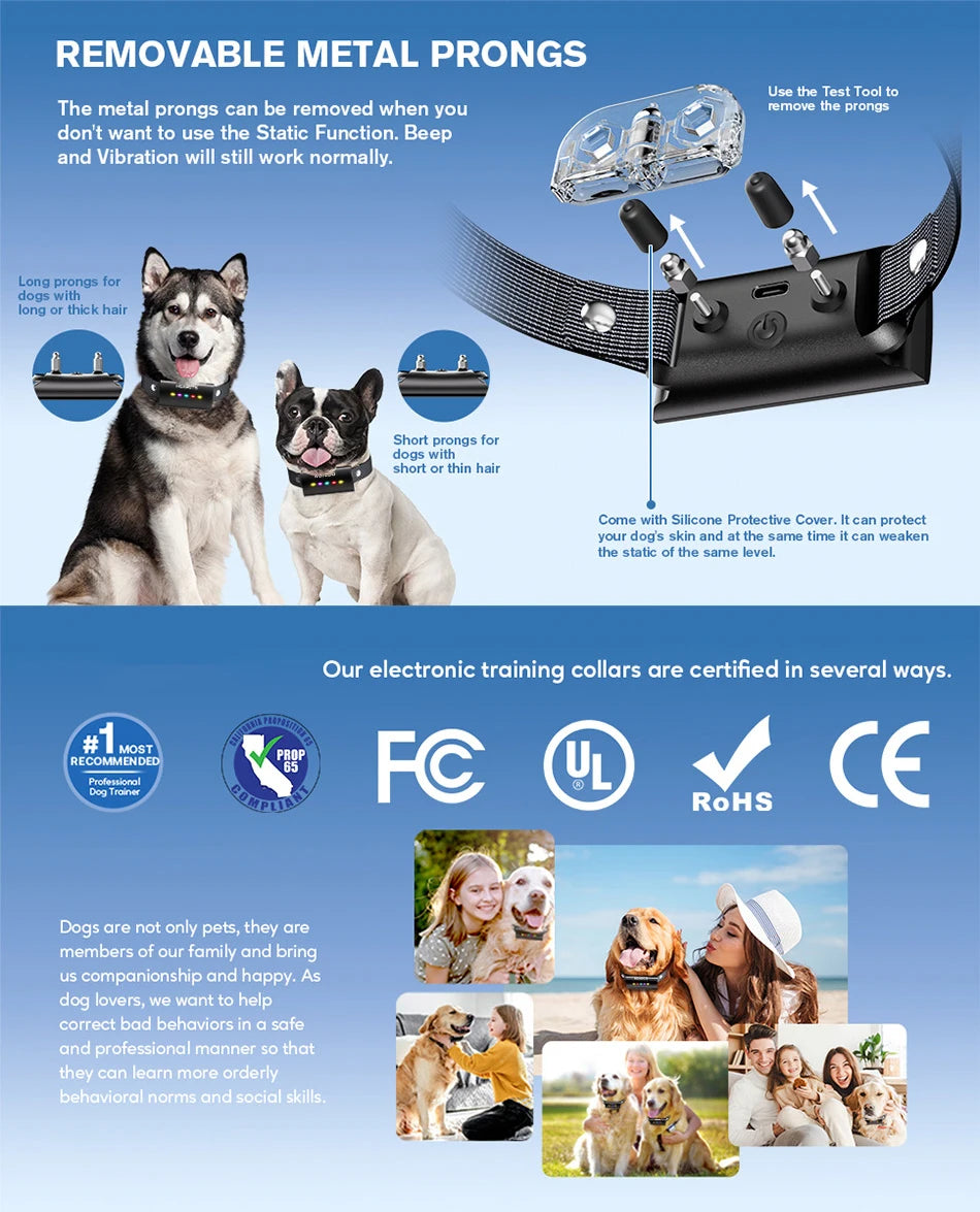 ROJECO Dog Training Collar with Remote Control 1600FT IP67 Waterproof Electric Dog Collar For Pet Dog Bark Control Stop Collar