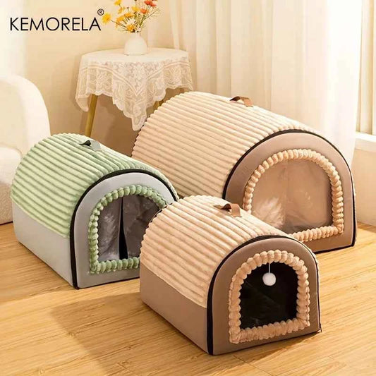 KEMORELA Thickened All-Season Enclosed Pet Bed Portable Dog House Cat Tent with Washable Bedding for Small Medium Large Dogs