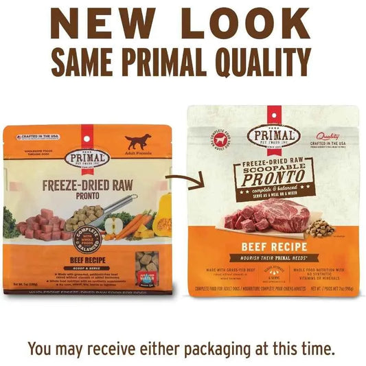 Primal Freeze Dried Dog Food Pronto Mini Nuggets Beef; Scoop and Serve Complete and Balanced Meal; Also Use as Topper or Treat;
