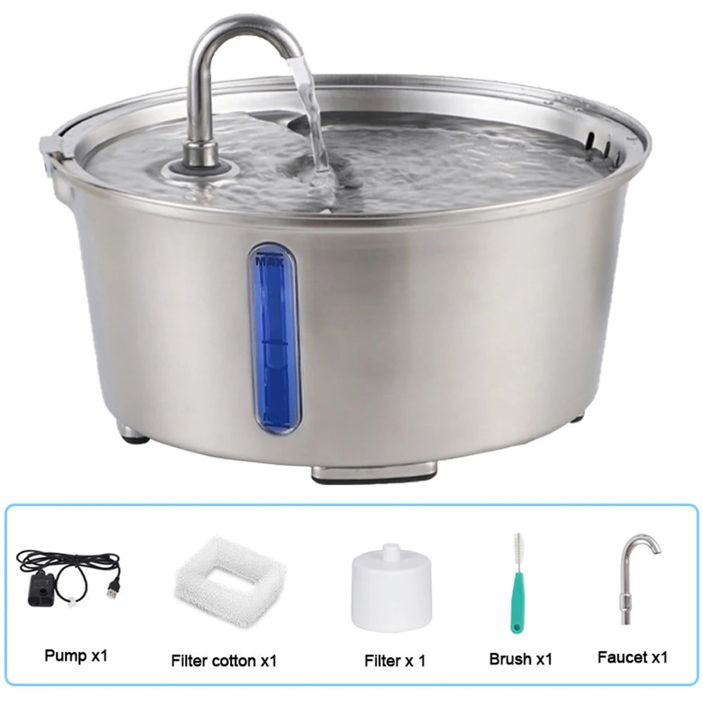 2.6L/87.9oz Stainless Steel Cat Water Fountain Automatic Cat Drinker Drinking Fountain For Cats Dogs Pet Water Dispenser - Pet Suppie