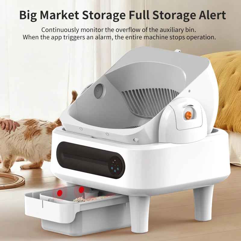 Automatic Cat Litter Box Self-Cleaning - App Control, Open Design, Smart Health Monitoring, Suitable for Medium Cats and Kittens, Anti-Pinch Safety, Quiet Operation, Trusted Companion for Your Life - White