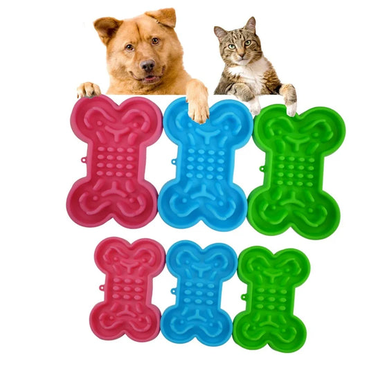 Pet Slow Food Bowl Silicone Bone Shaped Anti-Skid Dog Bowl Cats Feeding Bowls Leakproof Food Feeder Training Dog Slow Food Pet