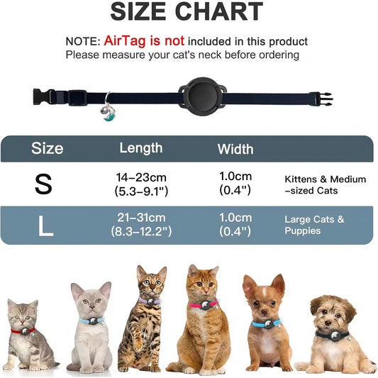 Fashion Anti-lost AirTag Cat Collar, Elastic Collar with Bell & GPS Tracking Holder Case for Cats Puppies(Tracker not included) - Pet Suppie