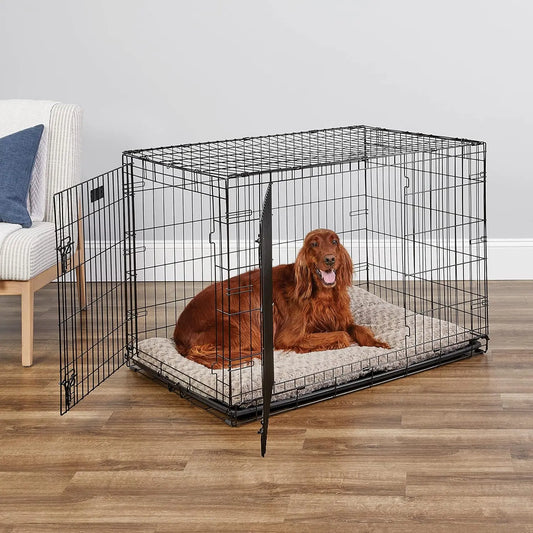 42-Inch Two-Door Folding Dog Crate with Divider, Leak-Proof Tray & Secure Latches – Metal Wire Kennel for Large Breeds – Portabl