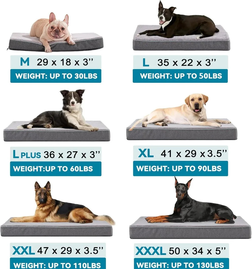 Pet Cooling Dog Bed for Large Dogs, Memory Foam Orthopedic Bed, Washable, Waterproof Liner, Plush Cover, 35x22 inches