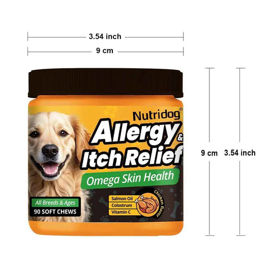 NUTRIDOG Dog Allergy Itch Relief Chews Omega-3 Vitamin C Support Skin For Dog Immune Health Supplement Nutrition 90 PCS/Bottle