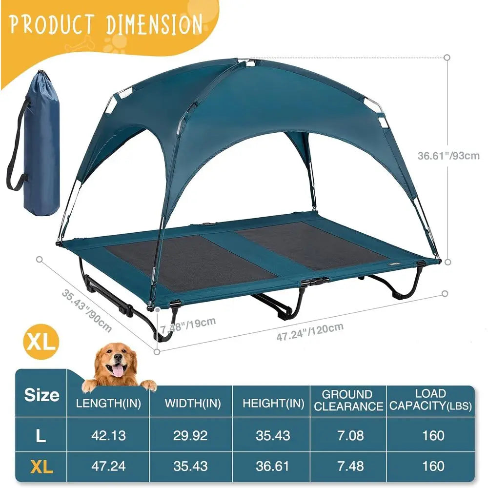 Large 47 Dog Cot with Removable Canopy, Elevated Cooling Bed for Big Dogs, Washable Mesh, Indoor/Outdoor Pet Bed