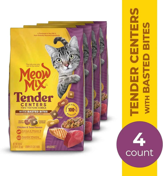 Tender Centers Dry Cat Food with Basted Bites, Chicken & Tuna Flavors, 3lb Bag (4-Pack)