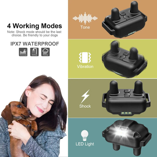 Adjustable Waterproof Dog Training Collar – Anti-Bark Remote Control with Shock, Vibration & Sound - Pet Suppie