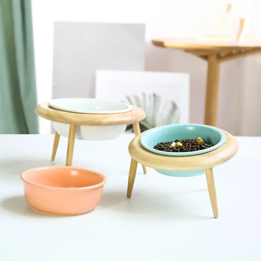 Cat Supplies Food Water Bowl Pet High Foot Feeding Dish Cats Dogs Ceramics Feeder Elevated Cat Ceramic Bowls Height Adjustable - Pet Suppie