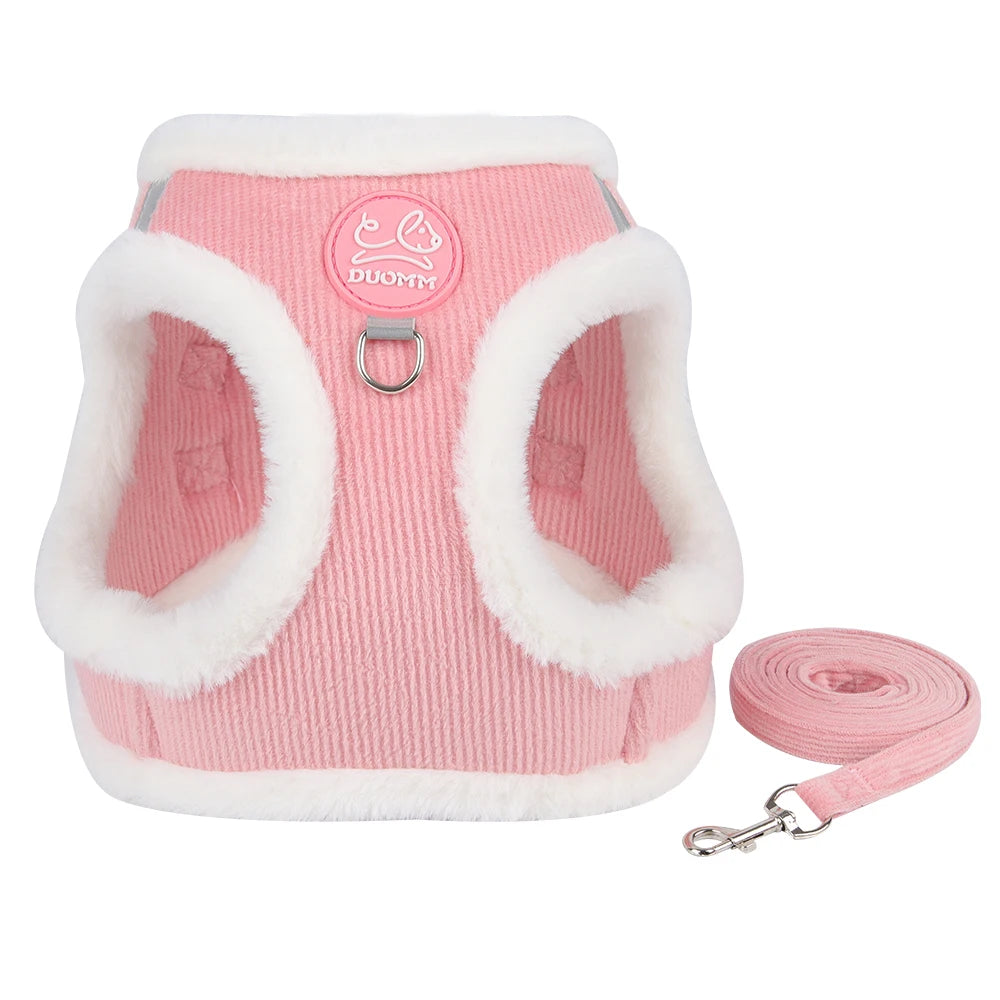 Winter Plush Pet Vest Harness & Leash Set – Comfortable Walking Harness for Small Dogs, Cats & Chihuahuas - Pet Suppie